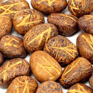 Runes Stone Set in Pouch Snake Jasper