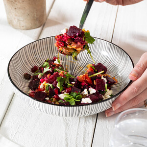 Mikasa Black Stripe Stoneware Bowl, Coupe Serving Dish, 900ml, 21 x 5cm