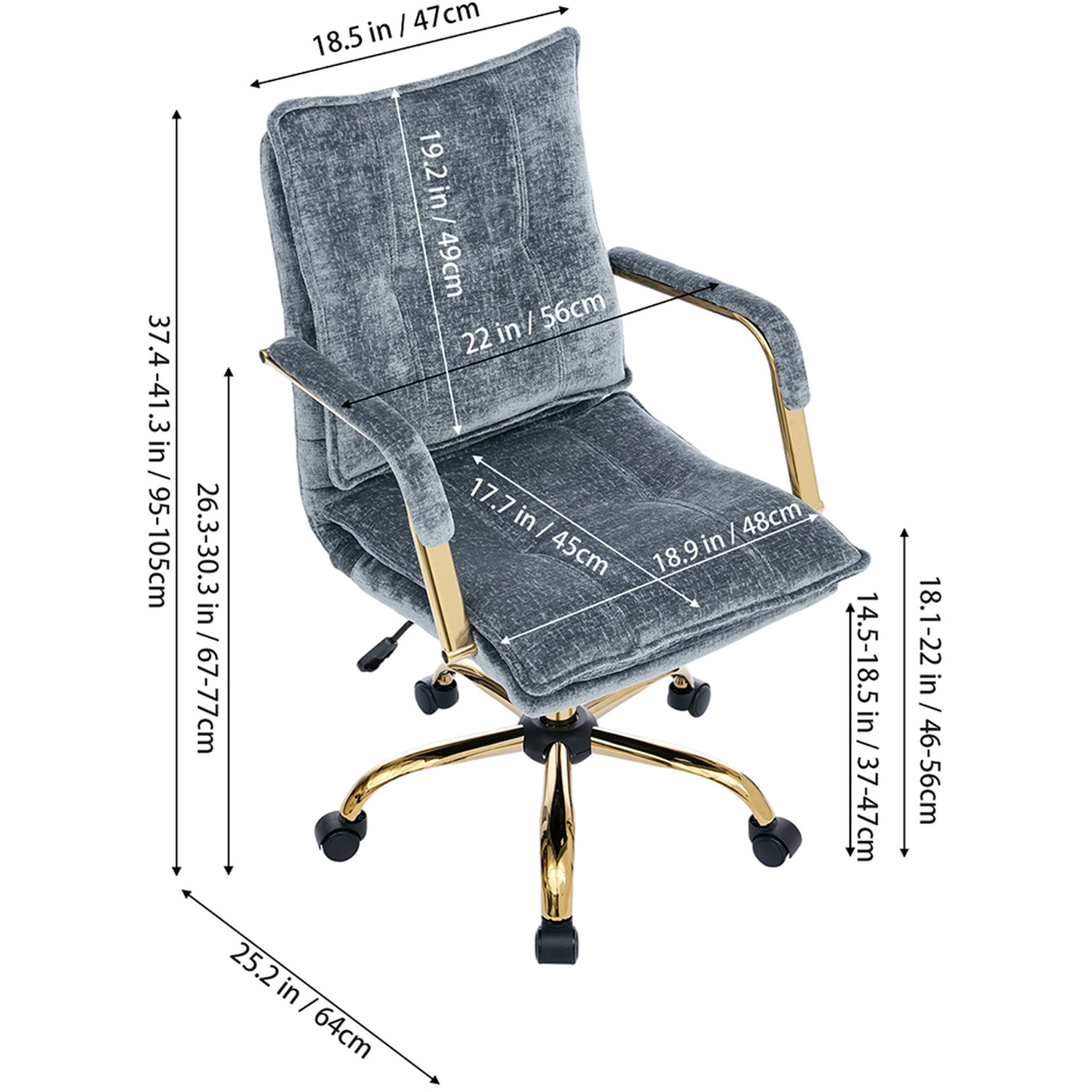Chenille Upholstered Office Chair - Blue