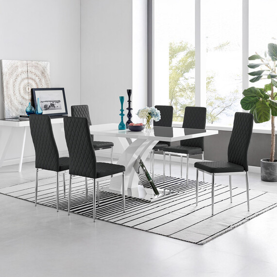 Atlanta Modern High Gloss White Dining Table And 6 Milan Chairs Set