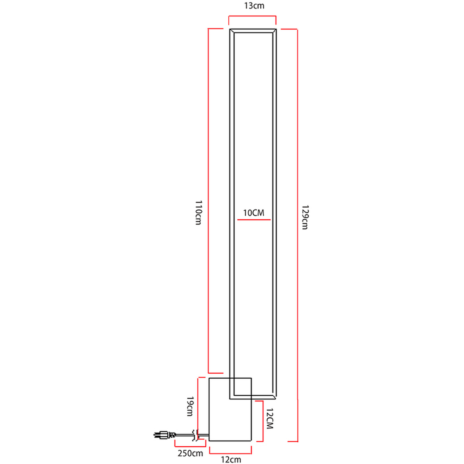 Metal Rectangular Led Floor Lamp With Base - Black