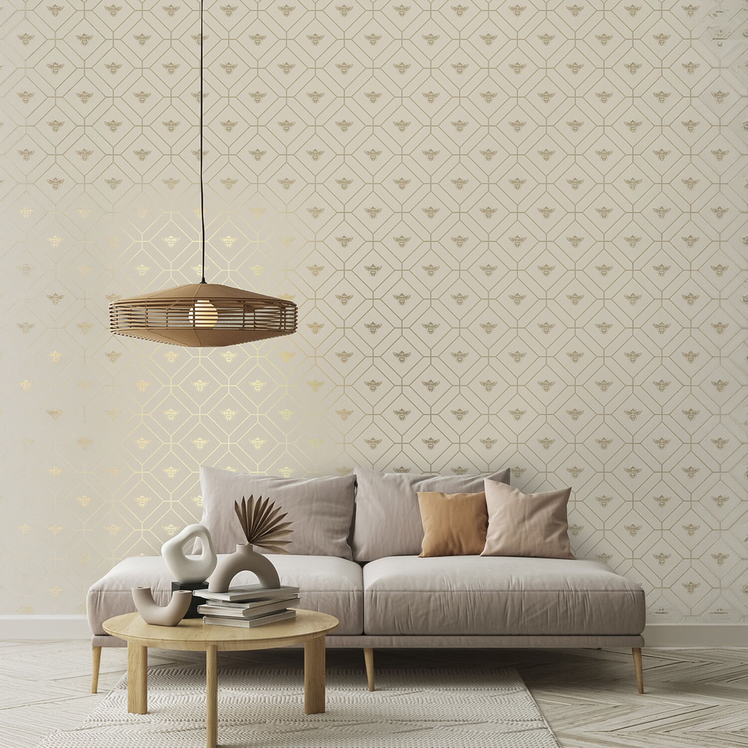 Honeycomb Bee Wallpaper - Taupe