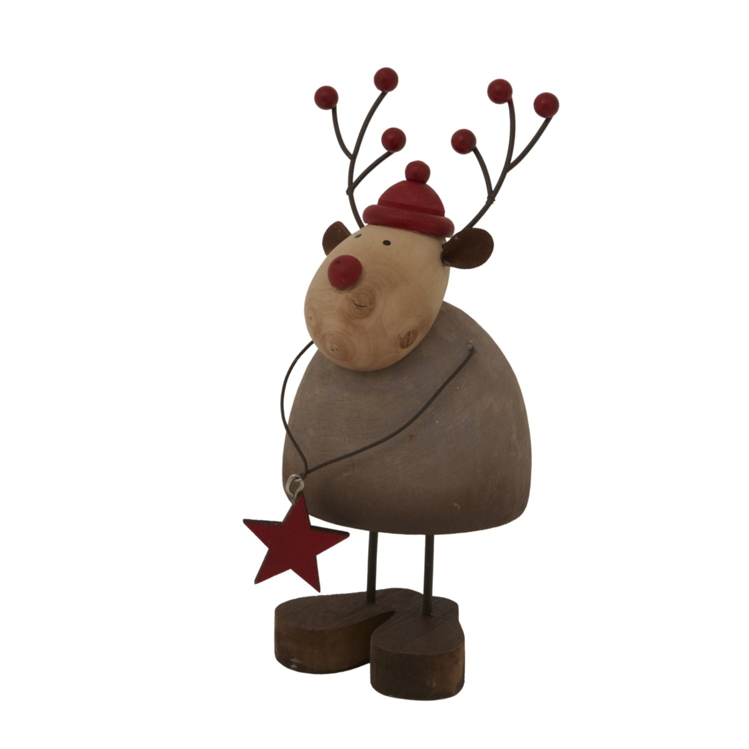 Large Rustic Reindeer Ornament With Star Decoration For Winter Decor - Maroon