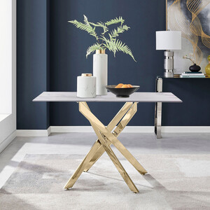 Leonardo Dining Table 4 Seat White Glass Marble Top Gold Legs
