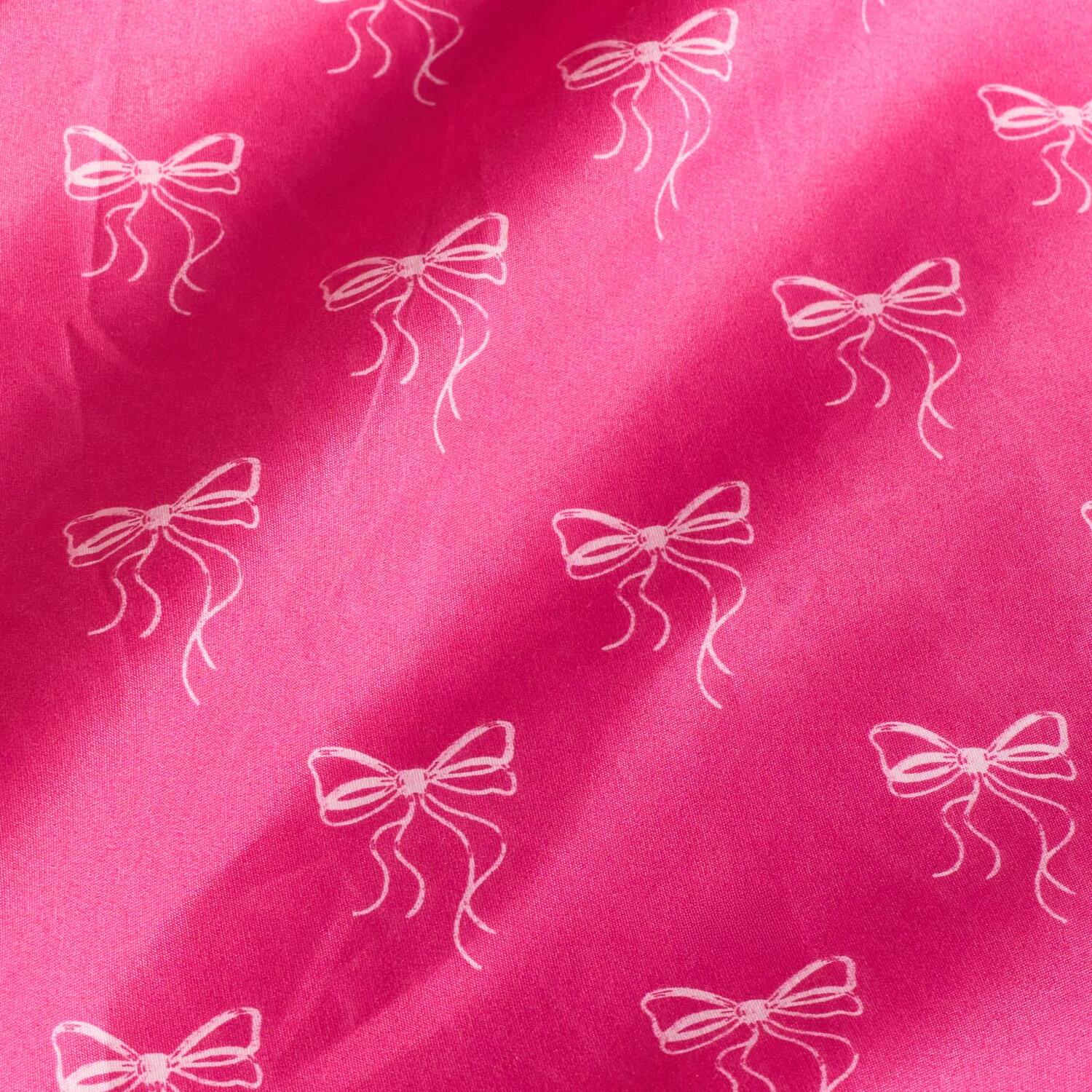 OHS Bows Print Microfibre Easy Care 25cm Deep Fitted Bed Sheet in Bright Pink | Size: Double Fitted
