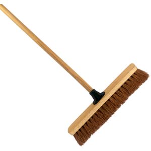 18-Inch Coco Broom with Wooden Handle - Soft Indoor Broom for Home, Kitchen
