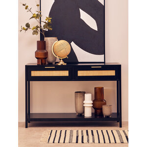 Sherman Black Wood and Rattan Two Drawer Console Table