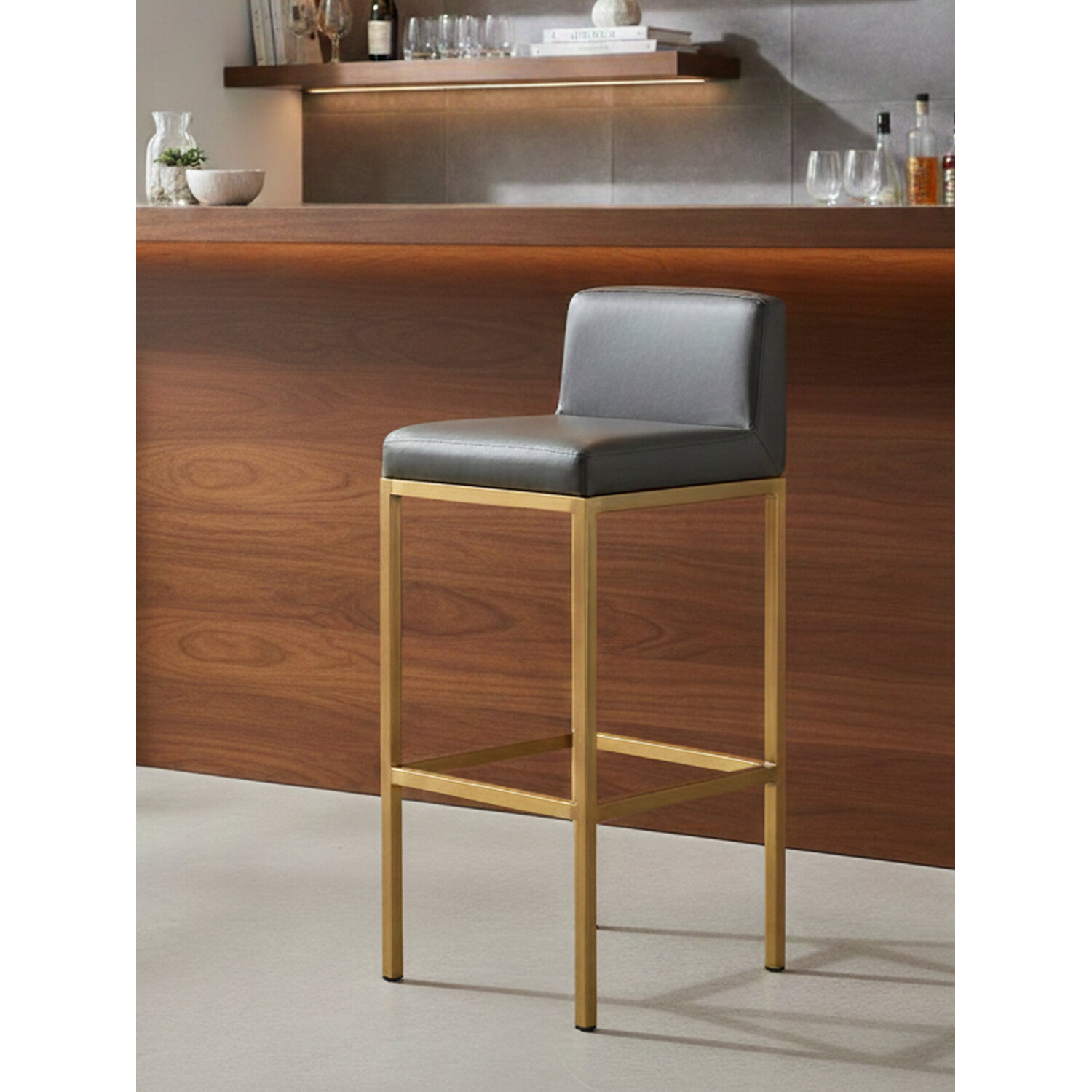 Baina Dark Grey And Gold Finish Bar Chair - Grey