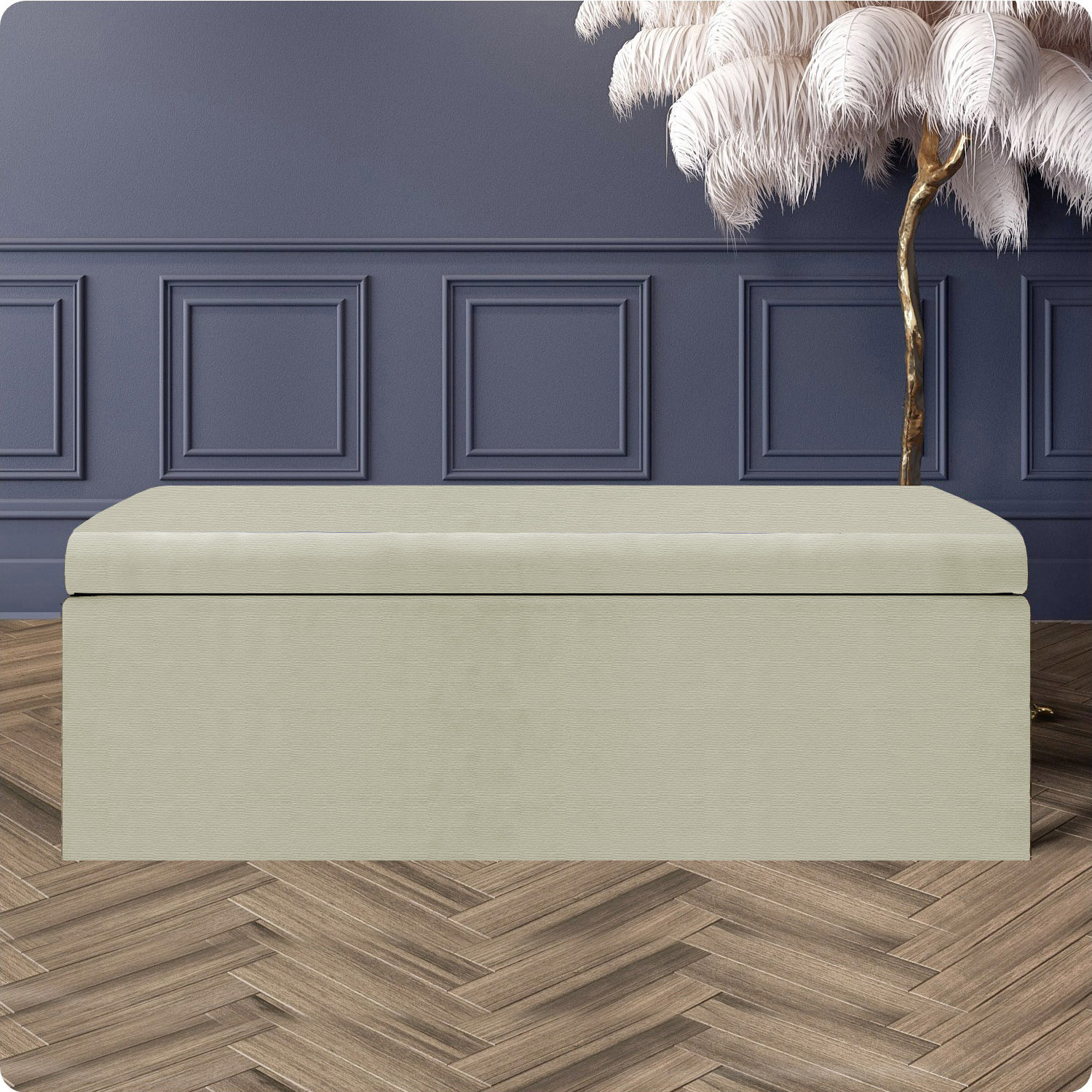 R&M Furnishers Large Plain Safar Storage Ottoman Box, Upholstered Naples Deep Storage Ottoman End Of Bed Bench - Cream Naples