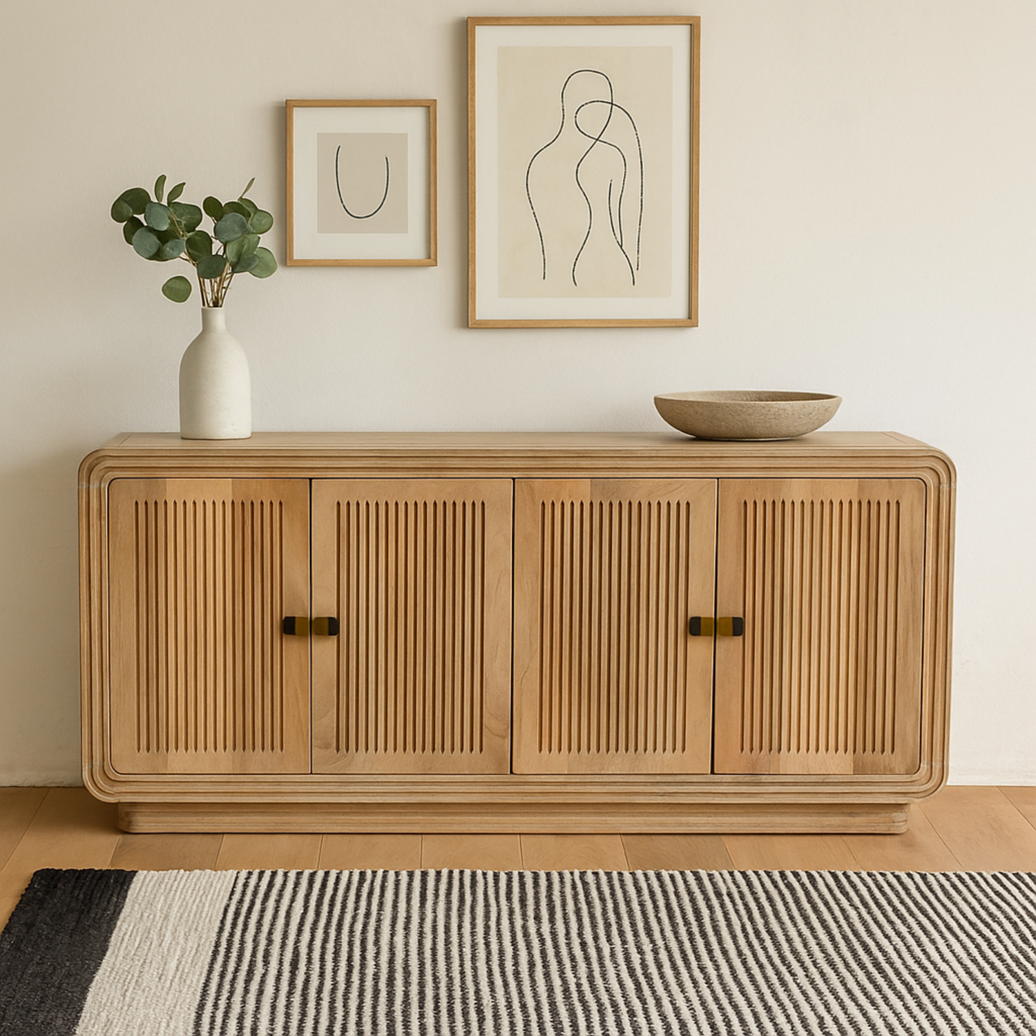 Arizona Carved Natural Mango Wood 4 Door Sideboard - Brown