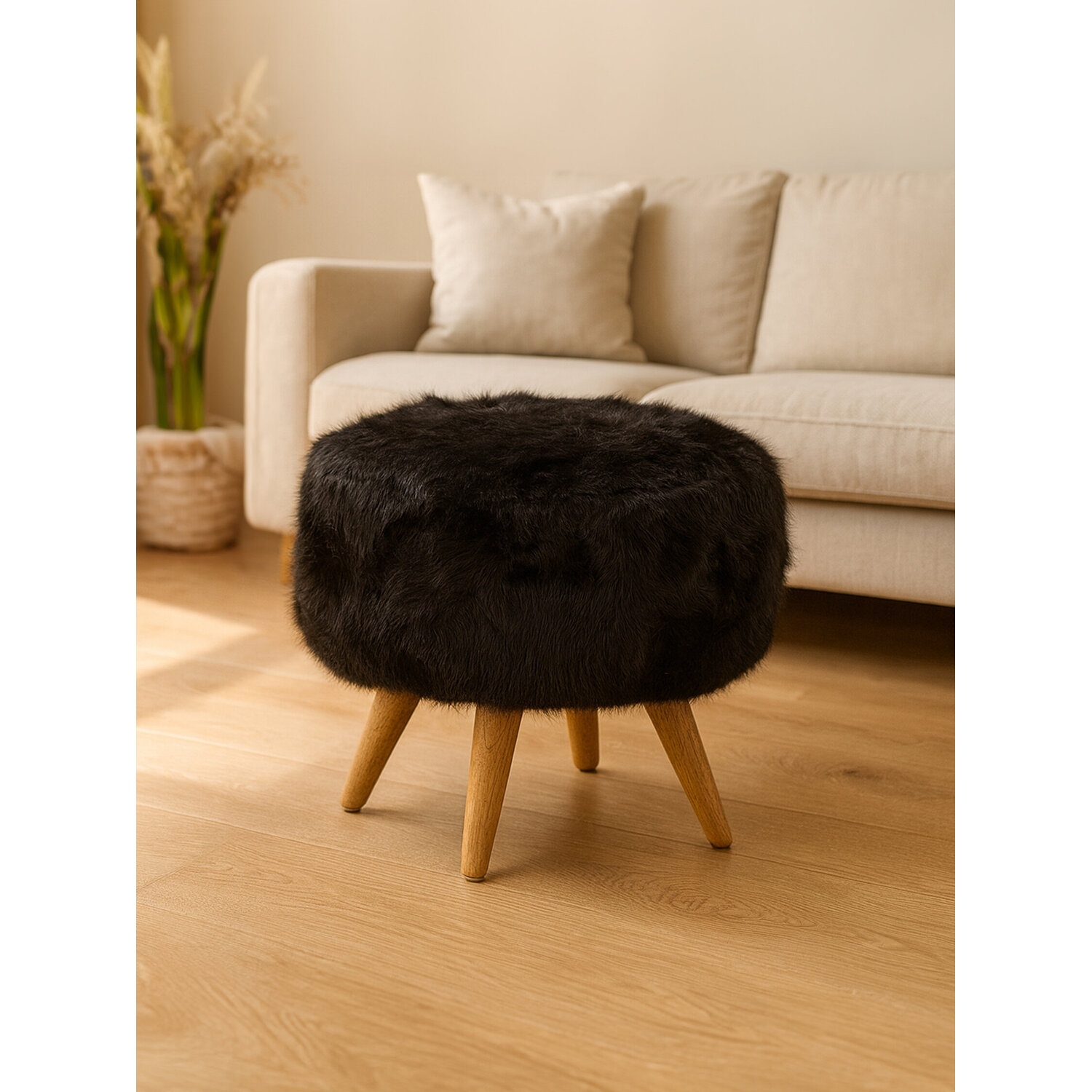 Interiors By Premier Cabaret Black Fur Effect Stool - Black