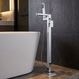 Freestanding Chrome Bath Tap Rectangle Shaped Bathtub Tall Faucet Shower Mixer
