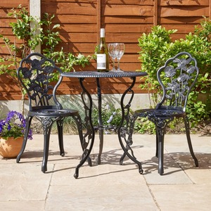 Black Home Source Rose Outdoor Garden Patio 2 Seater Bistro Set shot 14210769