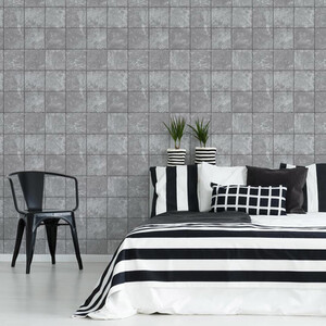 Fresco Concrete Industrial Tile Grey Wallpaper