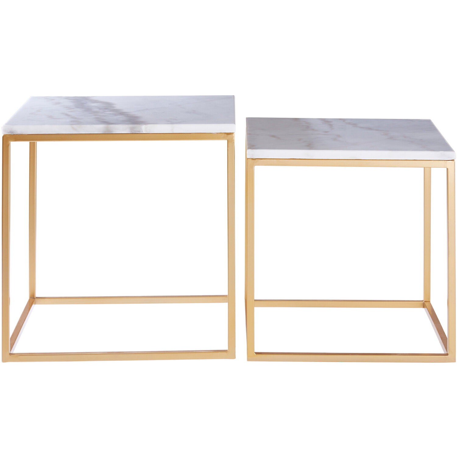 Avantis Set Of 2 Square Marble and Gold Nesting Tables - Gold, White