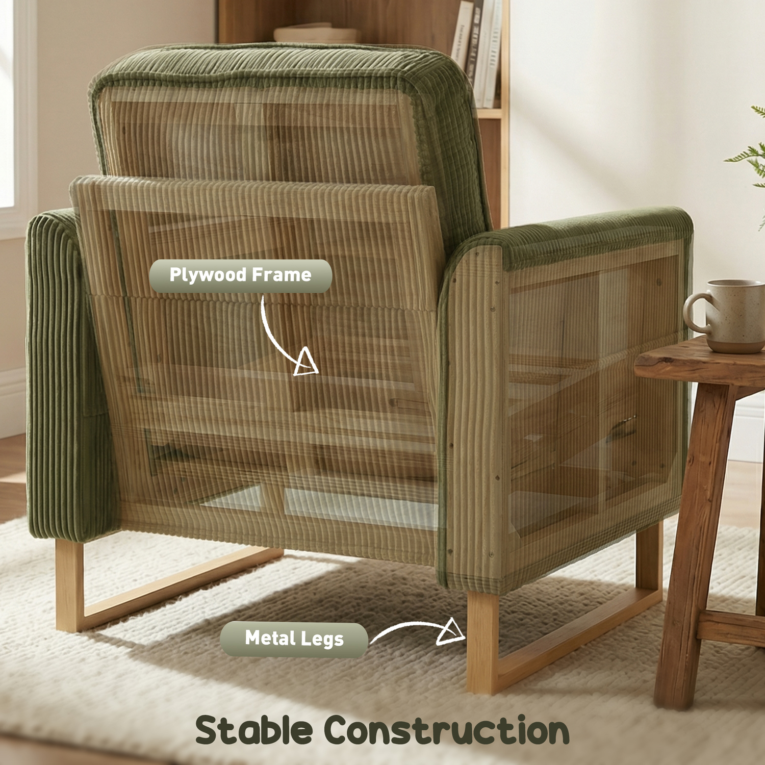Homcom Armchair With Metal Legs And Spring Dark Green - Green