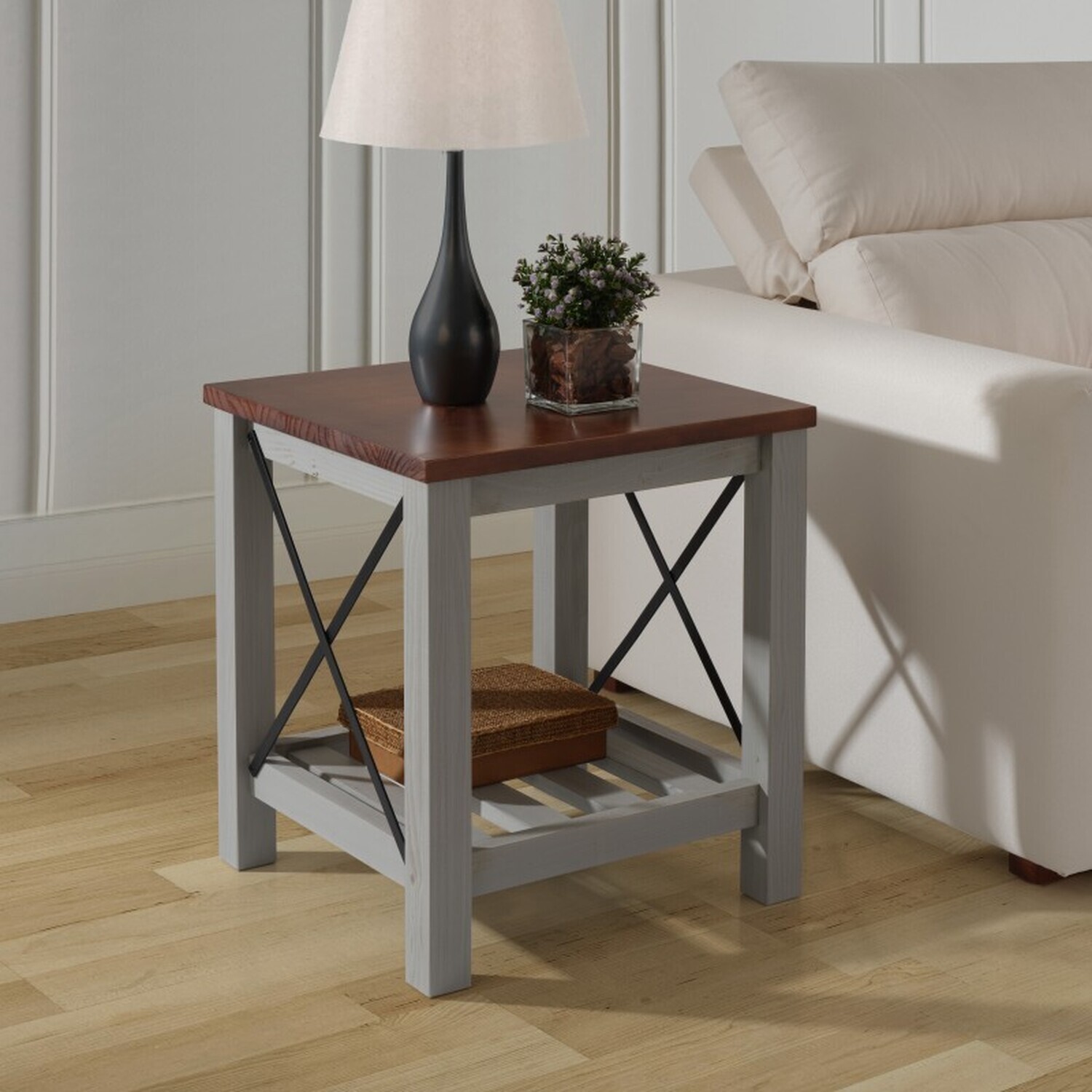 Cottage Lamp Table Solid Wood Side End Coffee - Grey