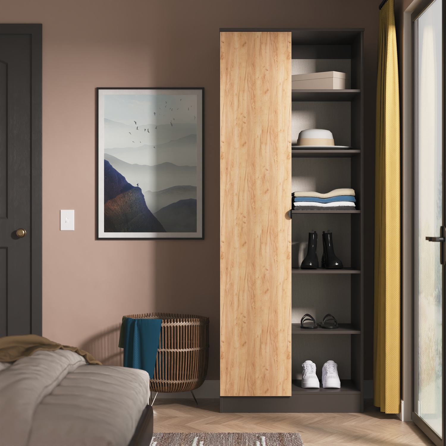 Bora Ready Assembled Tall 2 Door 1 Drawer Robe