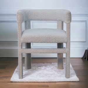 Solid Wood White Boucle Occasional Chair