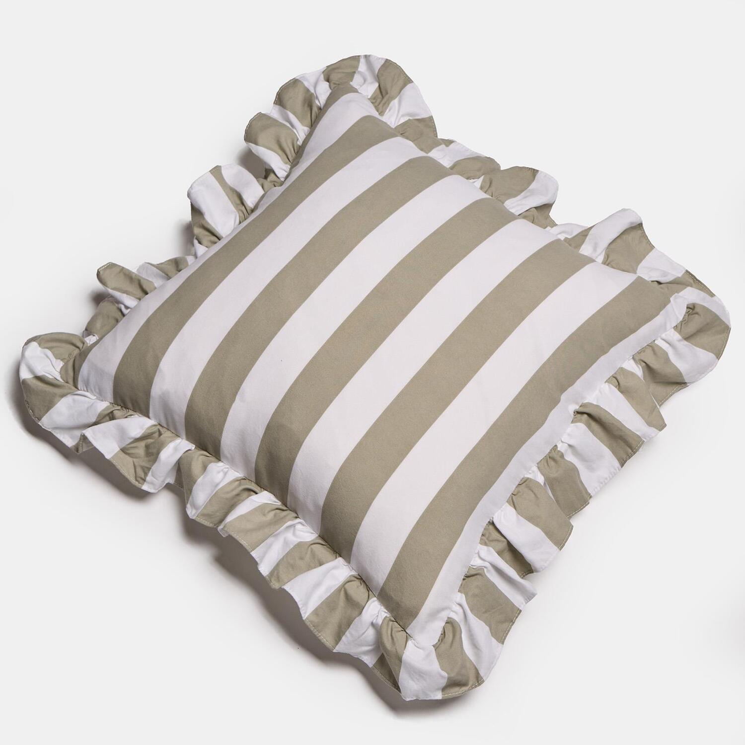 OHS 2 Pack Stripe Frill Cushion Cover in Green | Size: 45 cm x 45 cm