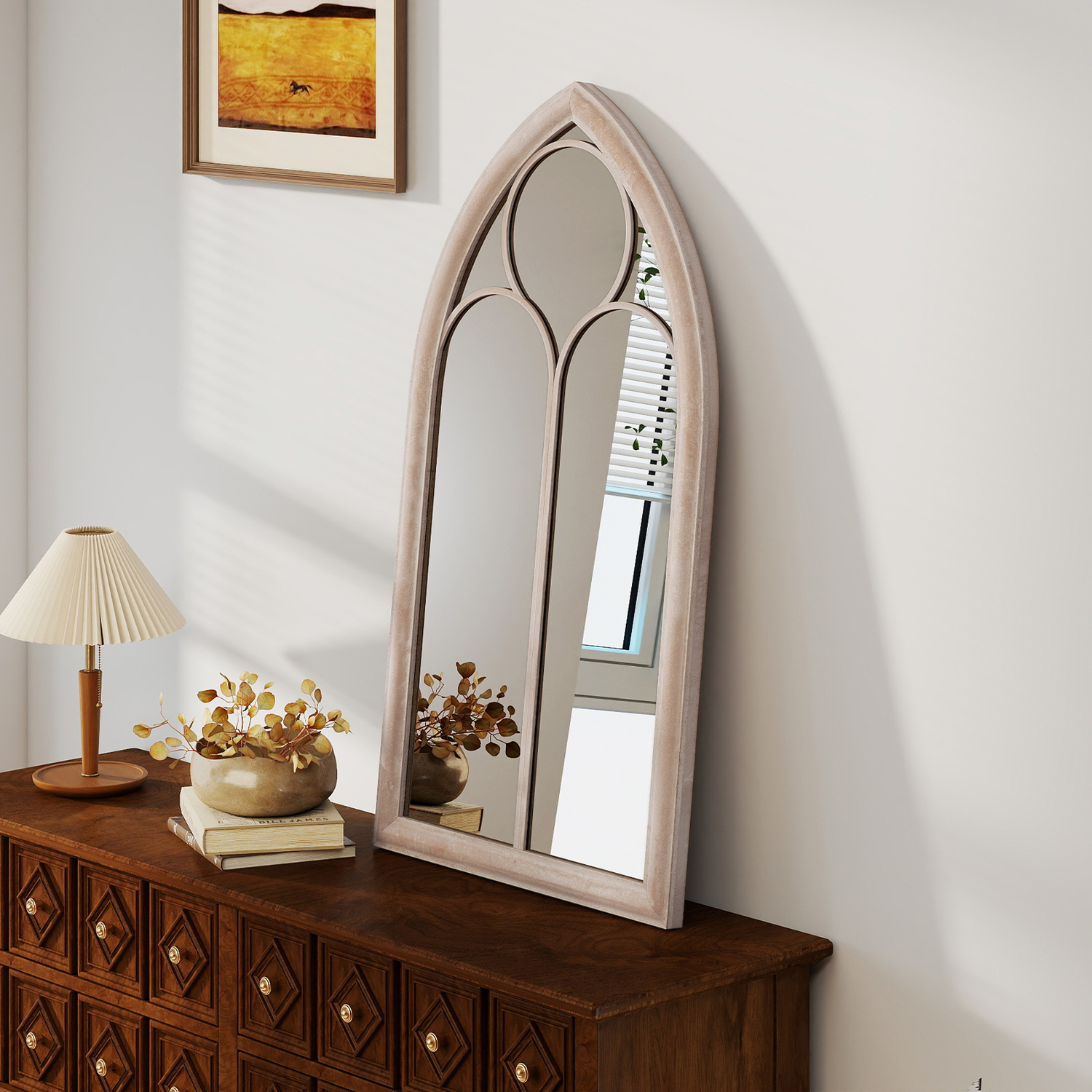Costway Arched Frame Farmhouse Wall Mirror - Grey