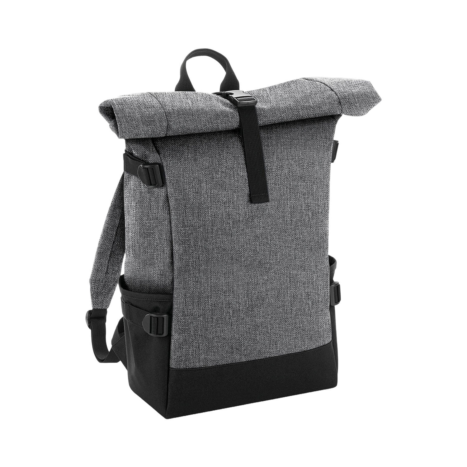 Bagbase Block Roll Top Backpack - Grey Marl/Black