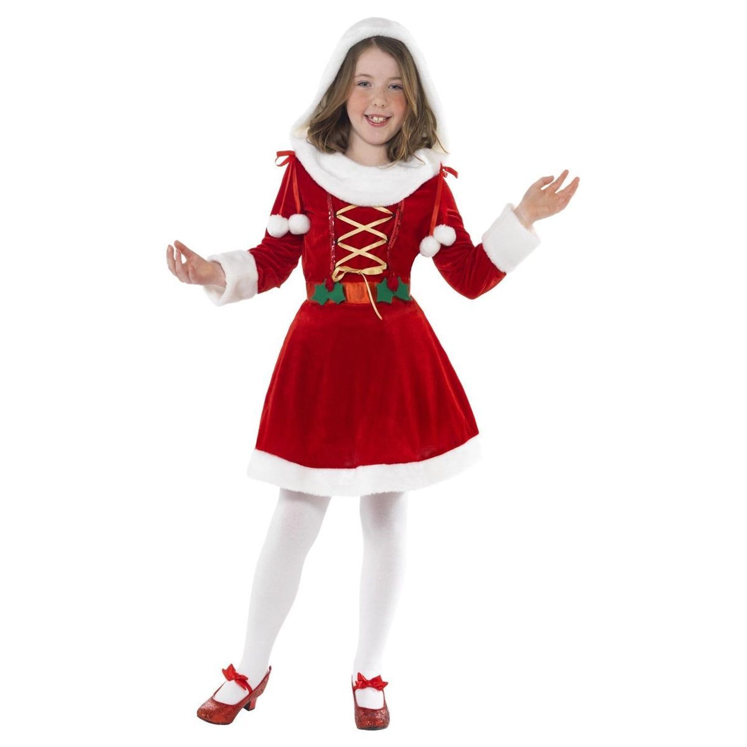 Smiffys Girls Little Miss Santa Costume Dress - Red/White / 10-12 Years