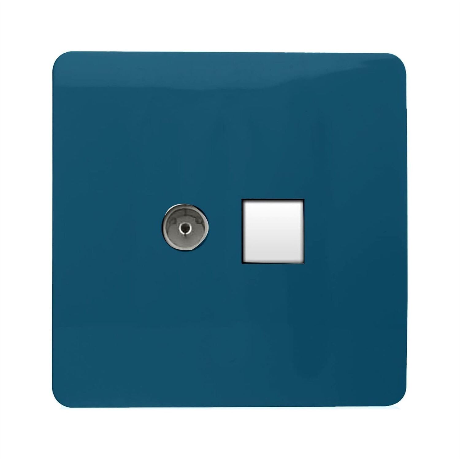Trendi Switch 2 Gang Tv Co-Axial & Rj45 Cat 6 Ethernet Sockets - Midnight Blue