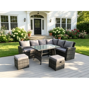High Back Rattan Corner Sofa Set with Dining Table Right Option