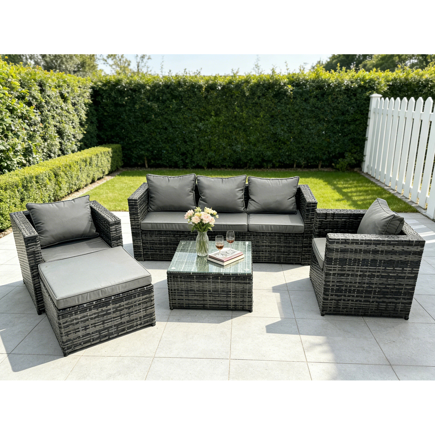 Fimous Lounge Rattan Sofa Set Patio 6 Seater