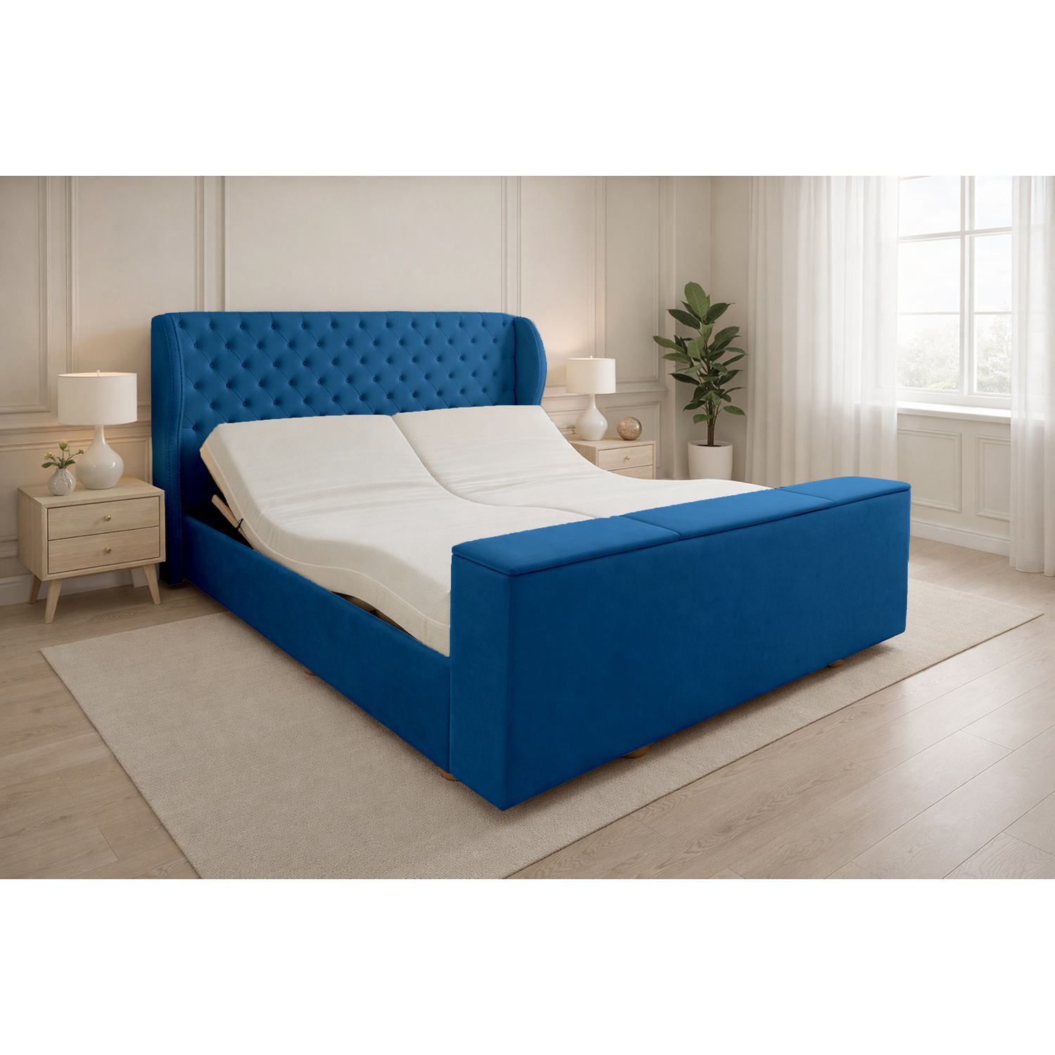 Paradise Beds Ltd Sapphire Adjustable Mobility Bed With Mattress And Headboard - Darkblue / Superking