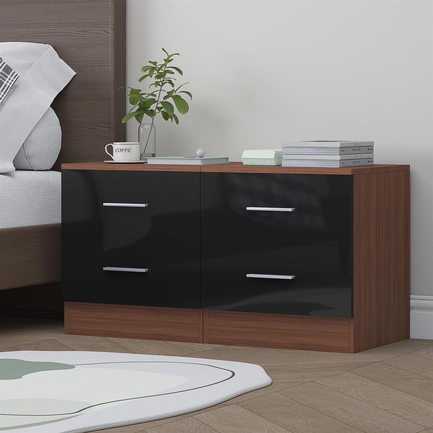 REFLECT Black Gloss Front Bedsides (2pc) 2 Drawer - Walnut Matt Carcass - Image 6