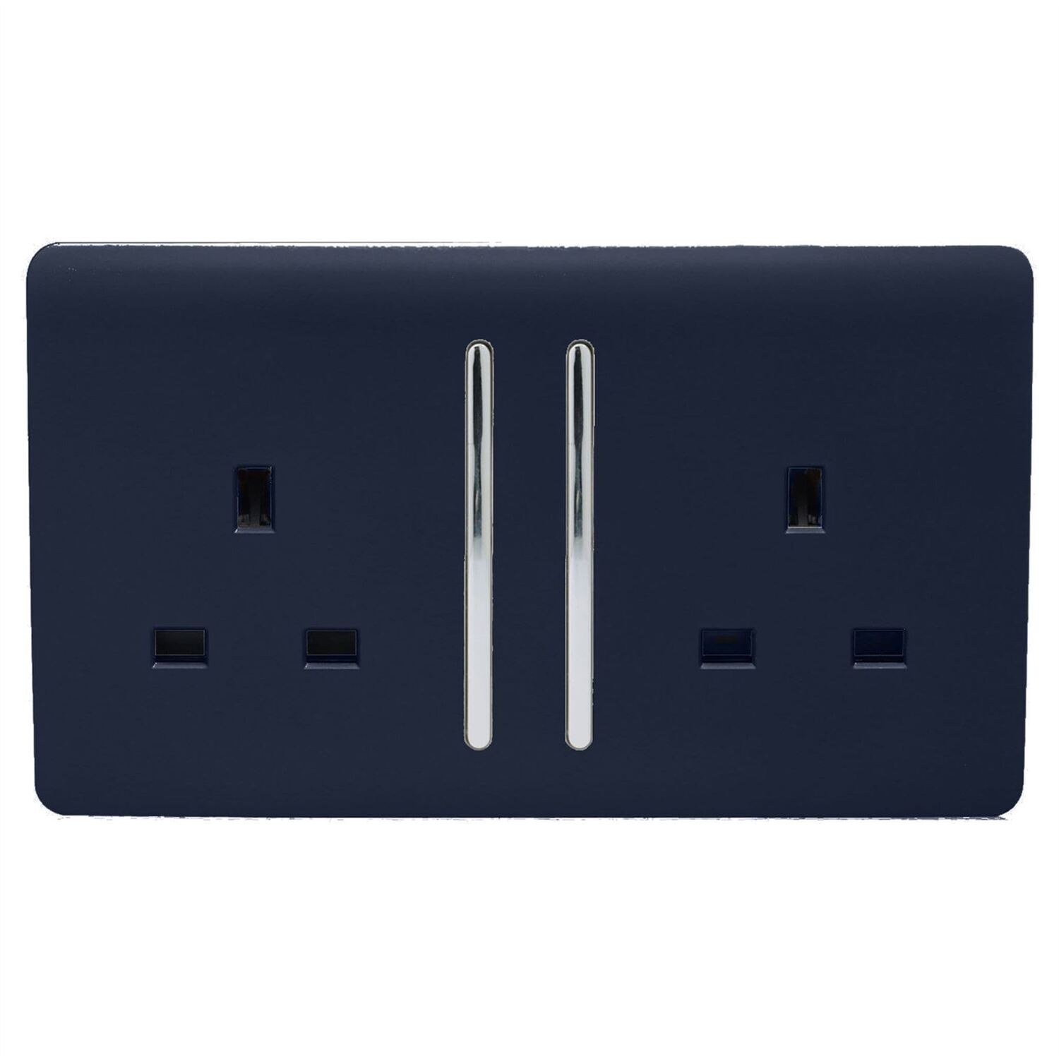 Trendi 2 Gang Artistic Modern Glossy 13 Amp Switched Tactile Plug Socket Navy - Image 5