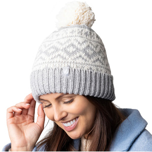 Cosy Patterned Bobble Hat for Women | Cable Knit Beanie with Fleece Lining