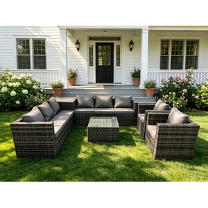 Outdoor Rattan Corner Sofa Set 2 Tables + 2 Chairs