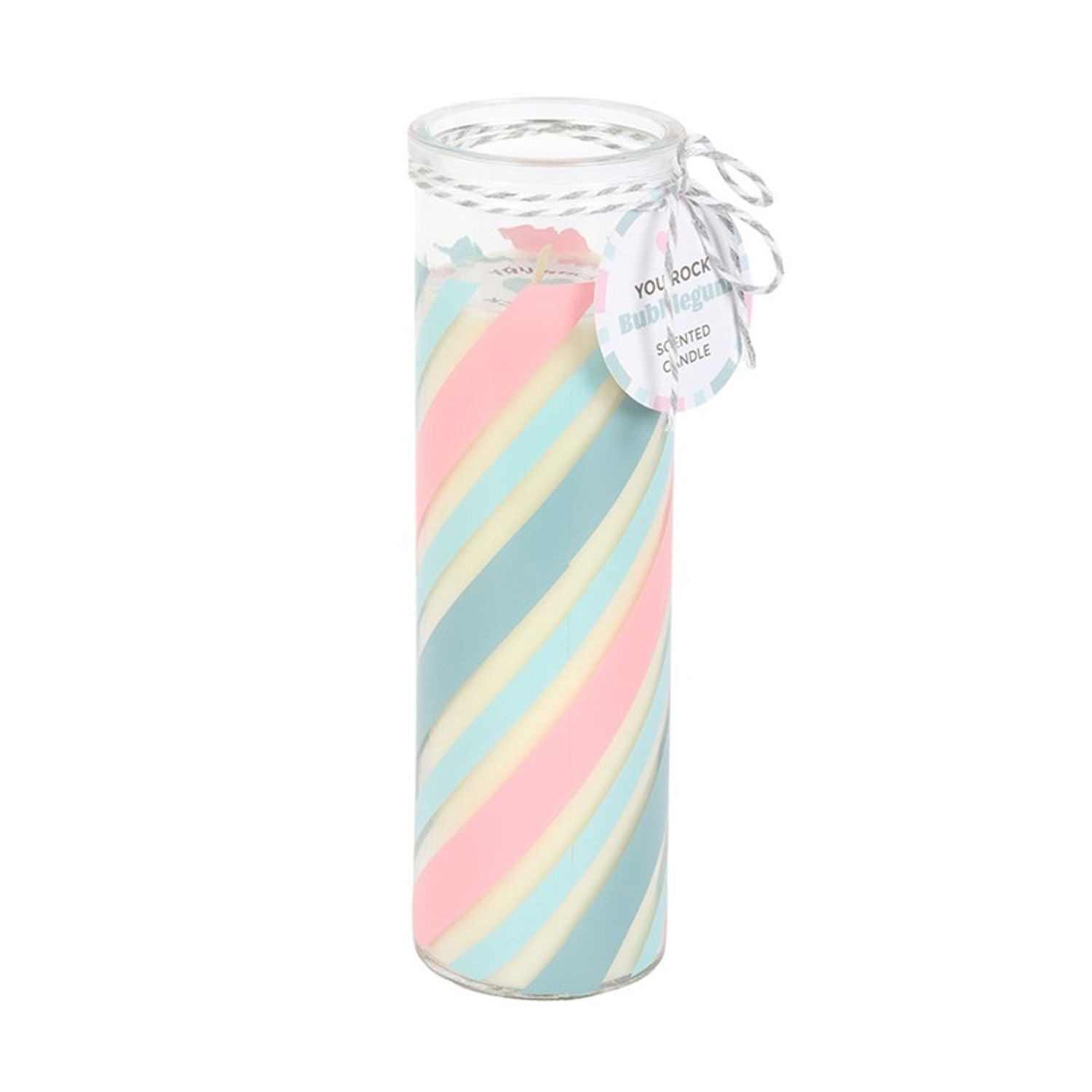 Something Different Bubblegum Candy Stripe Tube Candle - Pastel Blue/Pink