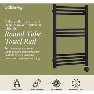 Croxall Electric Round Heated Towel Rail 800x500, Matt Black