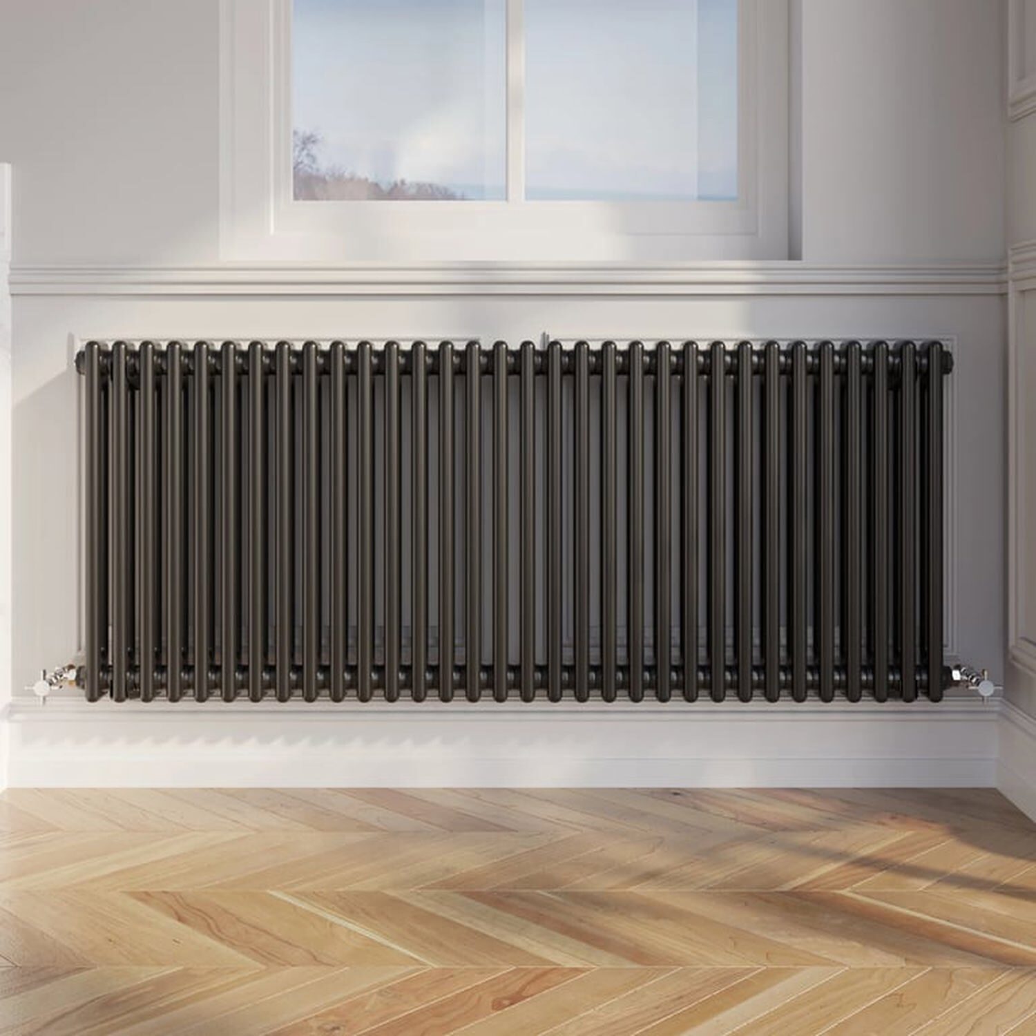 Temprazo Traditional Colosseum Double Bar Column Radiator Black 300 X 425Mm - Black / 70Mm / 1460Mm / 600Mm