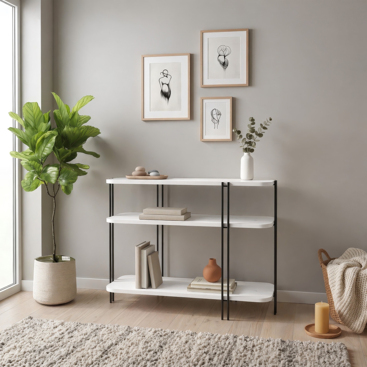B&Q -  Notus 3 Tier Open Console Table With Metal Frame White 92 X 34.5 X 75 Cm - Image 4