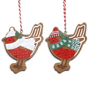 Set of 2 Gingerbread Robin Christmas Tree Decorations