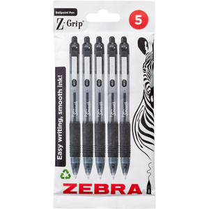 Zebra Black Smooth Pack of Five Pens