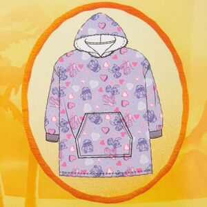 Girls Disney Stitch Heart Print Hooded Blanket Purple One Size