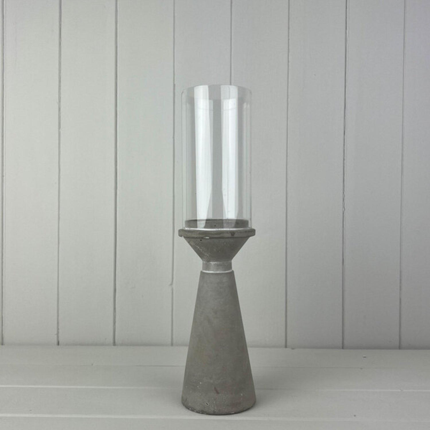 Rustic Grey Concrete Candle Holder with Glass Shade - Grey