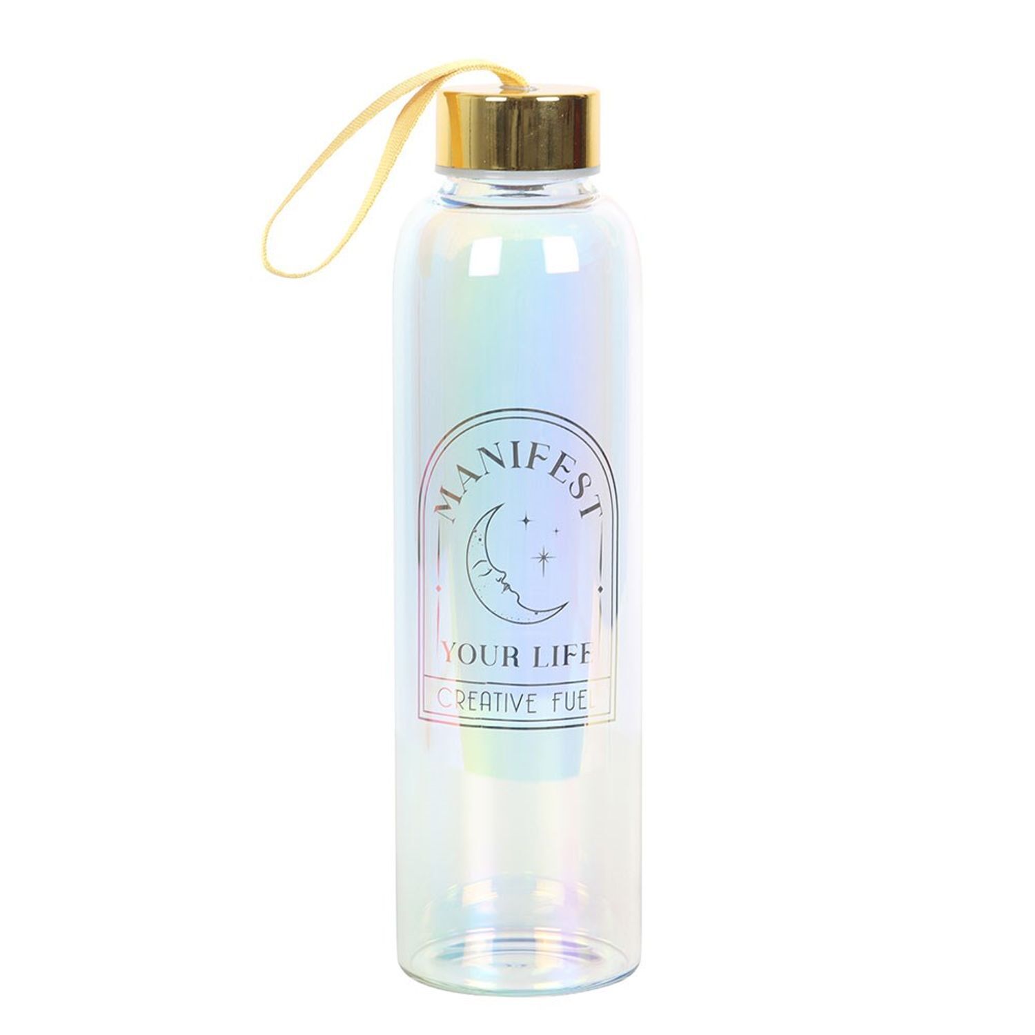 Something Different Manifest Your Life Iridescent Glass 500Ml Water Bottle - Gold/Transparent
