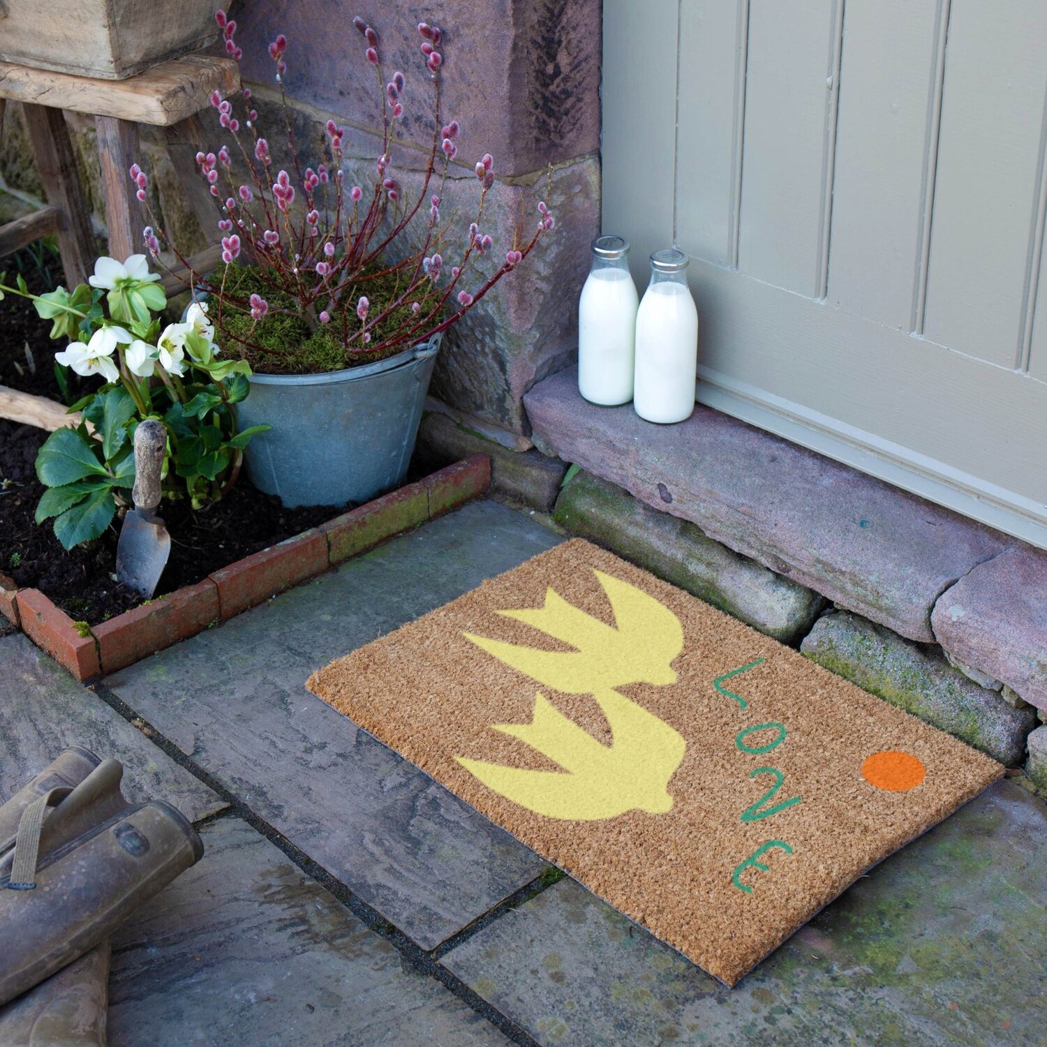 Artsy Mats Elizabeth Olwen Swan Love Coir Doormat (60X40cm) - Brown