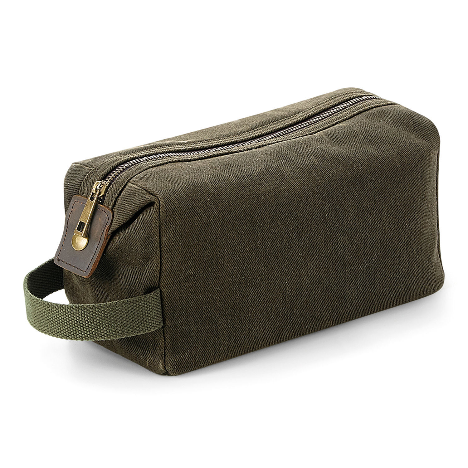 Quadra Heritage Leather Accented Waxed Canvas Wash Bag - Olive Green