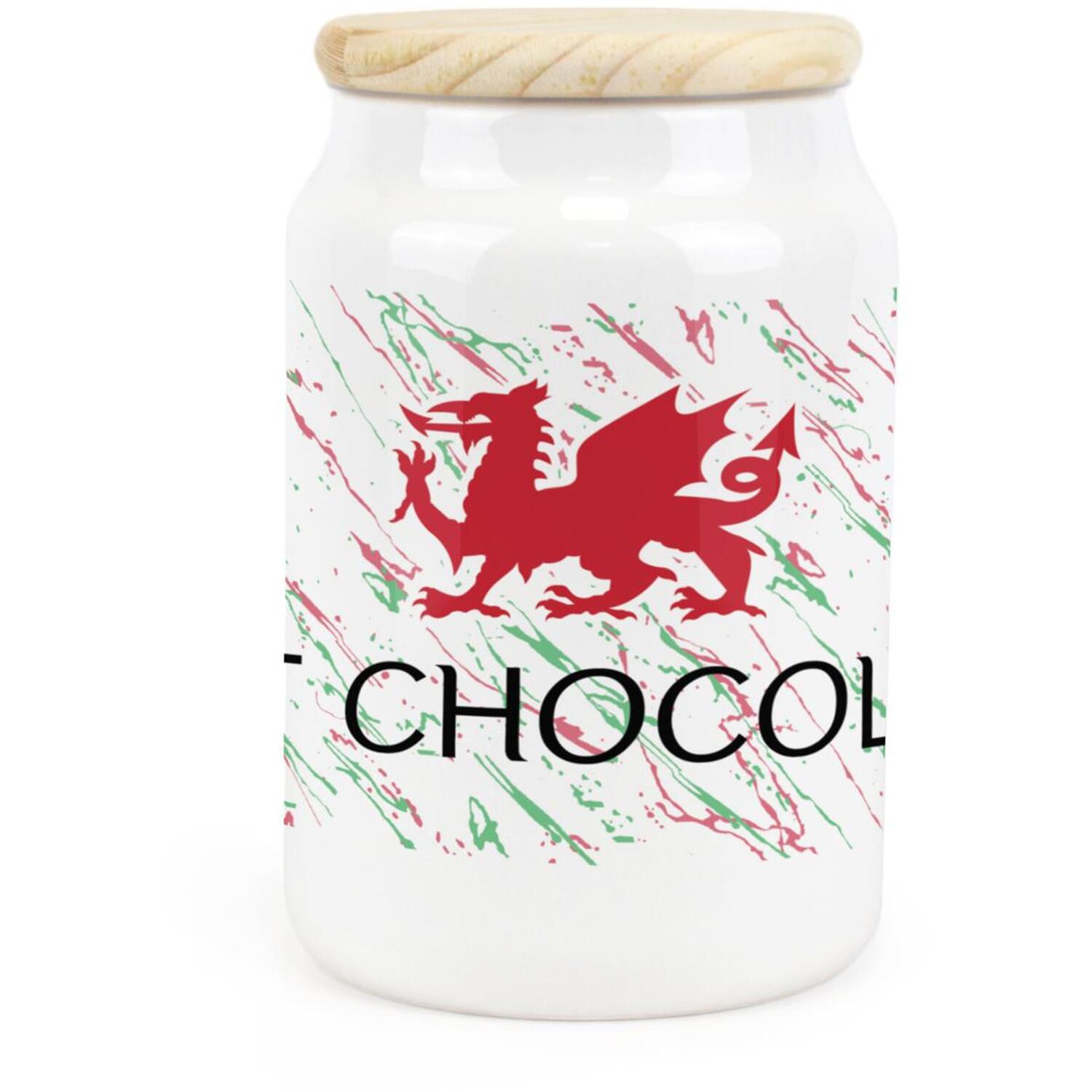 B&Q - Welsh Dragon Ceramic Hot Chocolate Storage CanisterGreen & Red Wales Kitchen GiftStorage Container & Wooden Lid 600Ml - Image 2