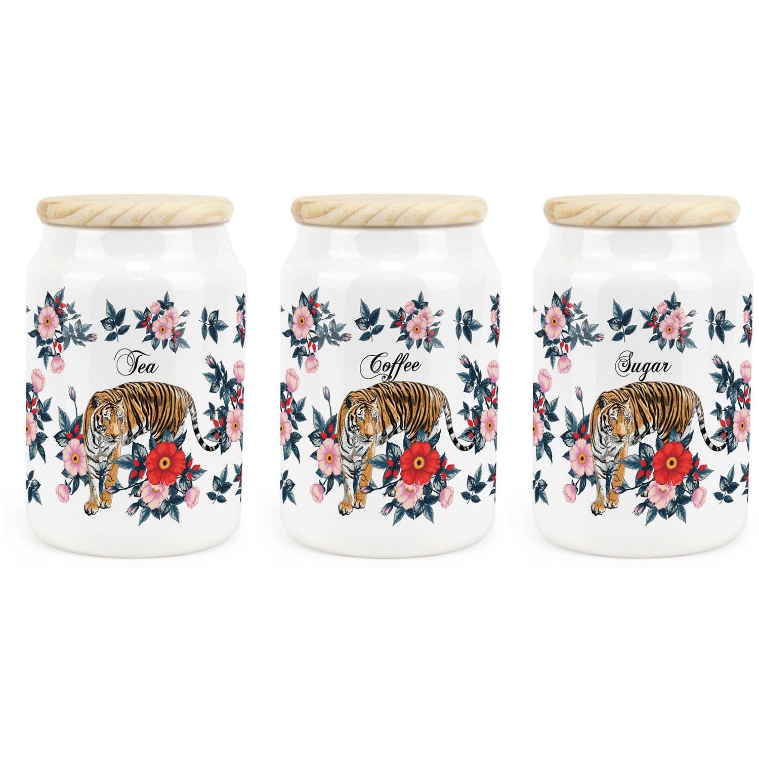 Purely Home Floral Tiger Ceramic Tea, Coffee & Sugar Storage Canister Set - Yellow