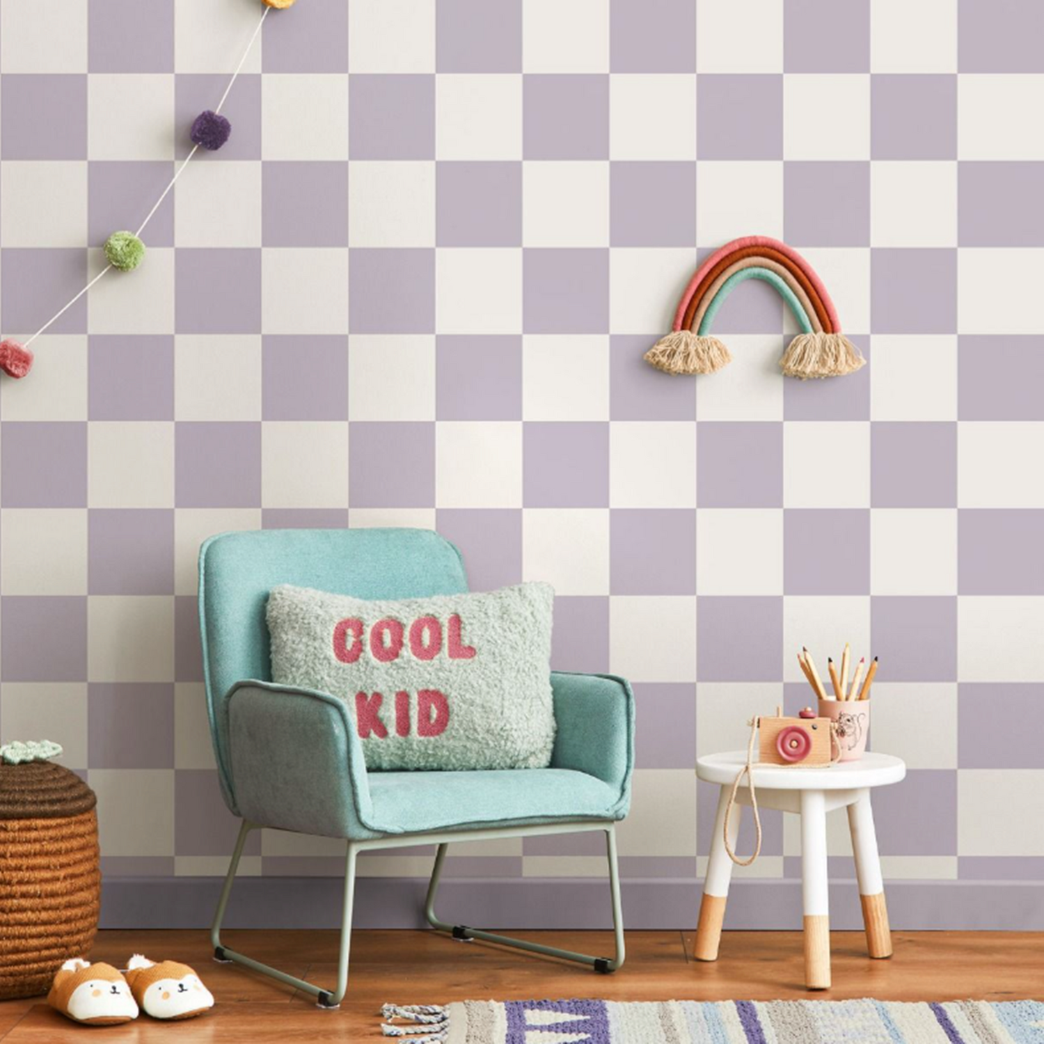 SOPHIE LAURENCE Lilac and White Check Wallpaper – Smooth Flat Finish | Kids’ Bedroom and Playroom Feature Wall Pattern - Image 3