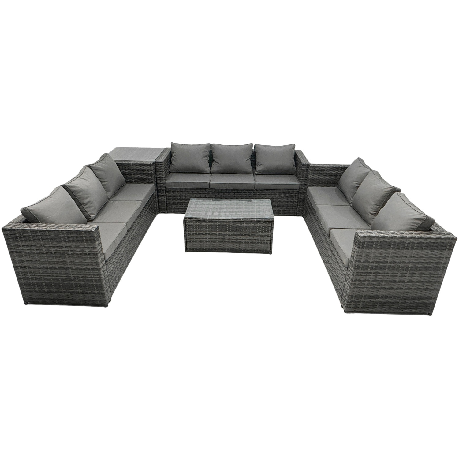 Rackhams Outdoor Rattan Garden Furniture Lounge Sofa Set With Oblong Coffee Table And Side Tall High Table - Image 2